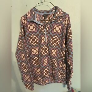 Eddie Bauer Blue and Brown Fleece Pullover- size medium